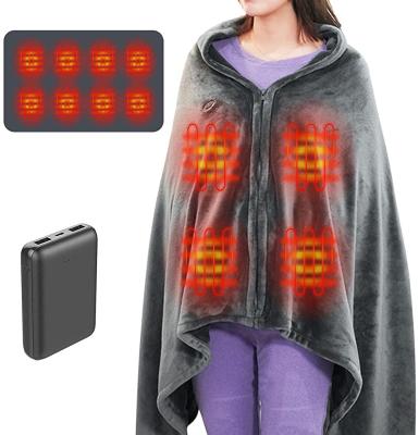 China Fleece Sidiou Coral Group USB Heated Warm Shawl with10000mah Rechargeable Battery Heated Shawl Coral Fleece 8 Areas Heated Cape for sale