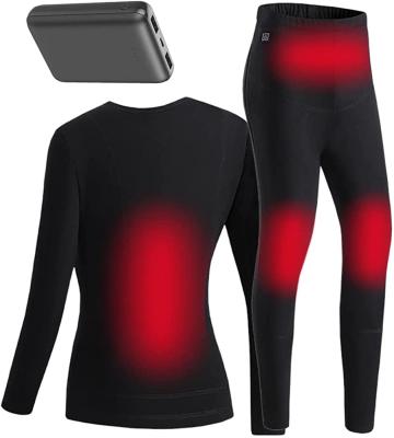 China Antibacterial Electric Heated Thermal Underwear Set With 10000mAh Rechargeable Battery Winter Warm Fleece Striping USB Heating Underwear Set for sale