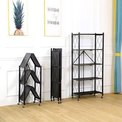 China 5 Layers Minimalist Metal Kitchen Bathroom Tiers Organizers Kitchen Racks Foldable Storage Rack Rack With Wheels for sale