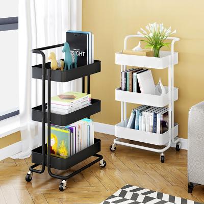 China Universal Steel Storage Organizer Movable Storage Metal Kitchen Serving Trolley Cart 3 Tier Rolling Cart Serving Cart for sale