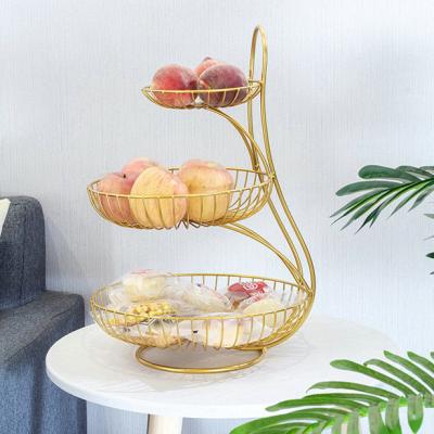 China Various Selling Viable Gold Plant Widely Used Metal Wire Fruit Basket 3 Layers 3 Tiers for sale