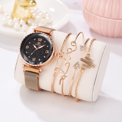 China 5pc/set Water Resistant Brand Luxury Women Watches Starry Sky Wrist Watch Roman Numeral Simple Clock Gift Strap Fashion Strap Magnet Buckle Watch for sale