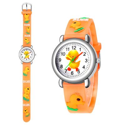 China Water Resistant Children's Cartoon 3D Watch Embossed Cute Yellow Duck Little Duck Band Gift Watch Student Plastic Yellow Small Watch for sale