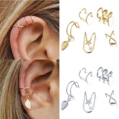 China TRENDY 5Pcs/Set Ear Cuff Gold Leaves Non-Piercing Ear Clips Cartilage Earring Jewelry For Women Men for sale