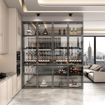 China Gold Convertible Brushed Titanium Customize Glass Wine Display Cabinet Stainless Steel For Restaurant Living Room Home Partition Decorative for sale