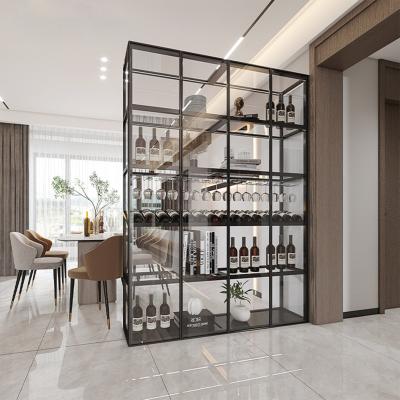 China Convertible Customize Gold Wine Display Cabinet Brushed Titanium Glass Stainless Steel For Restaurant Living Room Home Partition Decorative for sale