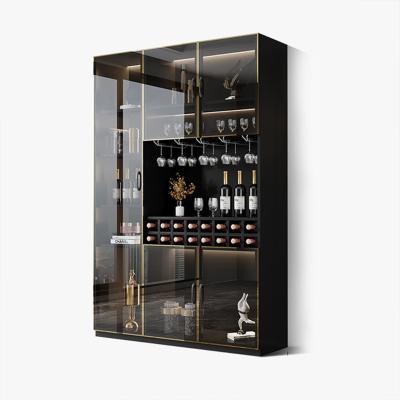 China Convertible Decorative Customize Gold Wine Display Cabinet Brushed Titanium Glass Stainless Steel For Restaurant Living Room Home Partition for sale