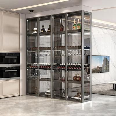 China Convertible Customize Wine Display Cabinet Decorative Brushed Titanium Glass Stainless Steel Gold For Home Restaurant Living Room Partition for sale