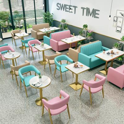 China Sofa Booth Restaurant Coffee Shop Leisure Cart Seat Sofa Nordic Contemporary Table Milk Tea Milk Shop and Chair Combination Wrought Iron for sale