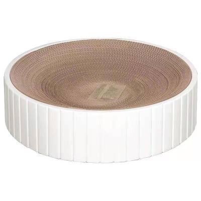 China Durable Round Stocked Paw Grinding Corrugated Paper Custom Cat Scratch Cardboard White Cat Scratchers Discount for sale