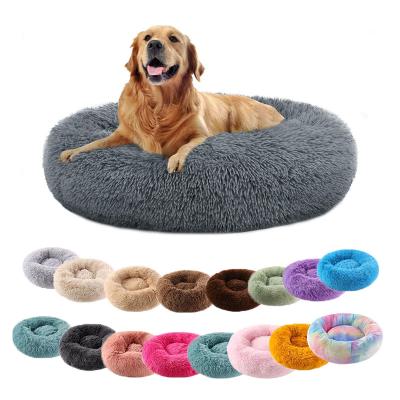 China Waterproof Comfortable Plush Round Donut Cushion Warm Soft Plush Pet Bed For Cats And Dogs for sale