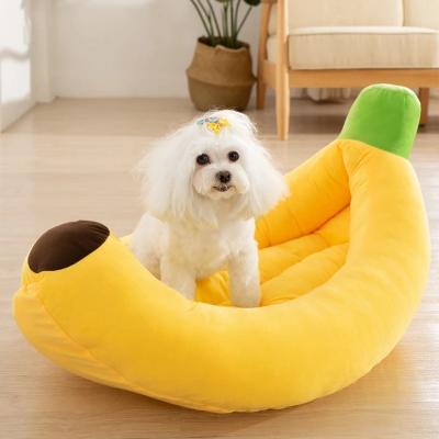 China Hot Selling Comfortable Stocked Cat Nest Bed House Plush Pet Kennel Dog Cushion Cute Cat Mat Beds Warm Durable Portable Banana for sale