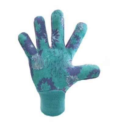 China PVC Beads Are Non Slip Wholesale Blue Knitted Printed Dot PVC Bead Anti Slip Gardening Gloves Handling And Housework Protection Work Gloves for sale