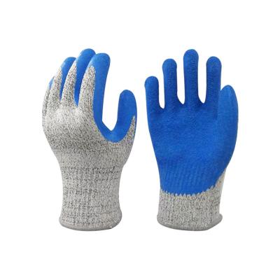 China New Industrial Blue Latex Wrinkling Gloves Work Hand Protection Safety Gloves HPPE Anti-Cut Working Hand Gloves for sale