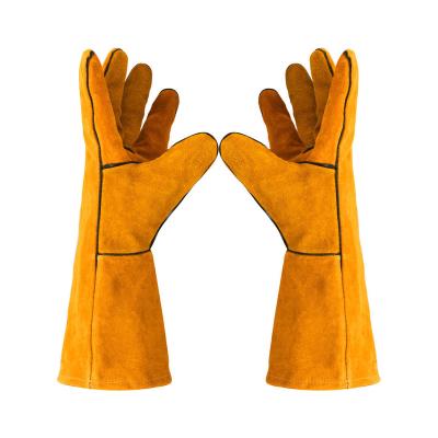 China Durable Yellow Cowhide Gloves Leather Safety Gloves Leather Working Flame Retardant Welding Gloves for sale