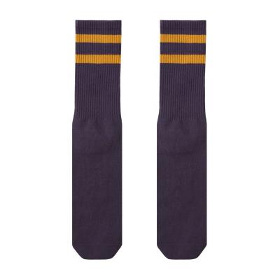 China Autumn New Antibacterial Double Parallel Stripes Custom Slogans Cotton Socks,Comfortable Outdoor White Black Sports Crew Socks for sale