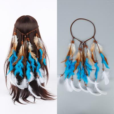 China Natural New Design Festival Bohemian Women Feather Headband Boho Peacock Feather Headdress Hippie Hair Accessories for sale