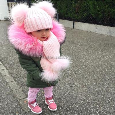 China breathable & Lovely Baby Beanie Hats Double Fur Poms Soft Warm Kid Beanie Hat Custom Made Waterproof for sale