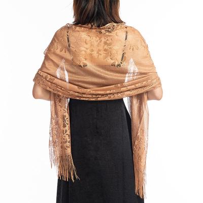 China Cavity Lace Solid Color Hijab Scarf Long Sale Long Scarf Shawl Tassel Hot Female Muslim Summer for sale