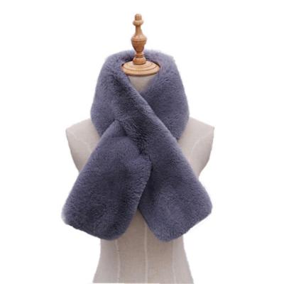 China Medium Fashion Solid Color Polyester Plush Faux Fur Simple Warm Scarf For Women Winter for sale