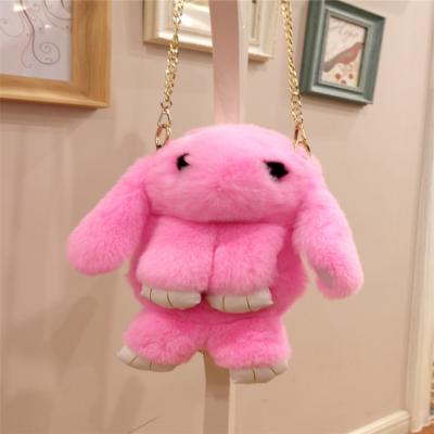 China Faux Fur Bag Candy Style Women's Bag Fashion Rabbit Fur Bunny Bags With Metal Chain for sale