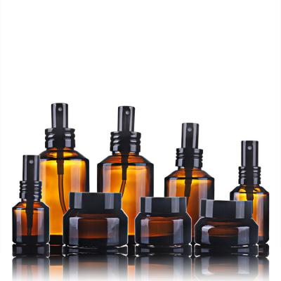 China Wholesale 15ml 30ml 1oz 50ml 100ml Cosmetic Essential Oil Dropper Spray Pump Amber Brown Glass Bottle for sale