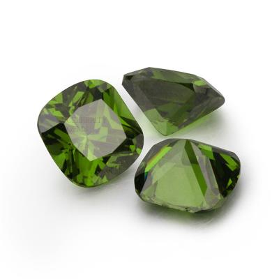 China Lowest Fire Color Set Or Price Per Carat CZ Peridot Stone Cushion Cut Zircon For Waxing Jewelry for sale