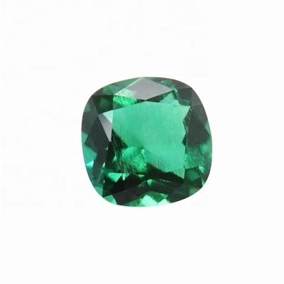 China Hot Sale Color Play or Fire Lab Created Hydrothermal Emerald Cushion Cut Colombia Emerald Price Per Carat for sale