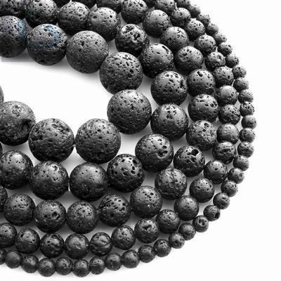 China DIY Jewelry Making Wholesale Natural Black Volcanic Lava Stone Stone Semi-precious Stone Loose Beads For Jewelry Making DIY Bracelet for sale