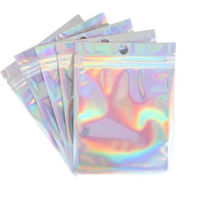 China Recyclable Aluminum Foil Plastic Bag Window Zip Lock Clear Hologram Food Bags Small Water Proof Zipper Resealable Iridescent Pouches for sale