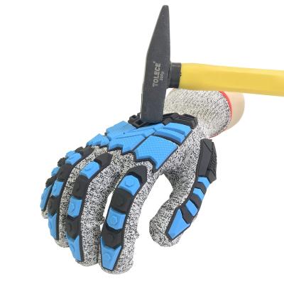 China Durable CE EN388 HPPE Touch Screen Anti Slip TPR Cut Out Anti Impact Resistant Gloves for sale