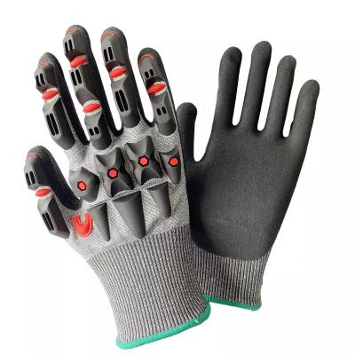 China Durable Heavy Duty Oilfield TPR Nitrile Leather Coated Anti Impact Gloves Mechanic Anti Cut Gloves for sale