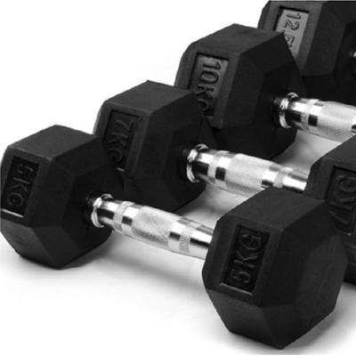 China Weightlifting Rubber Coated Hex Dumbbell Training Rubber Wrapped Set for sale