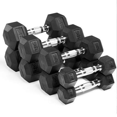 China Durable Cheap Basics Rubber Wrapped Hex Dumbbell Set for sale