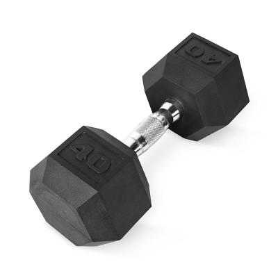 China Durable Custom Logo Professional Rubber Coated Encased Hex Dumbbell Set for sale