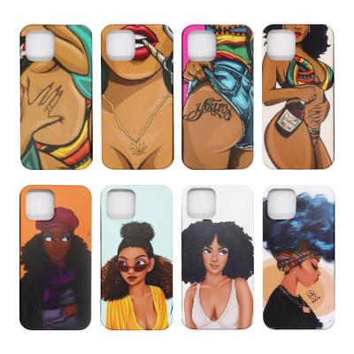 China Anti-Fall Cartoon Painting Black Girls Matte Soft TPU Cell Phone Case Cover For iPhone Pro Max 1213 for sale