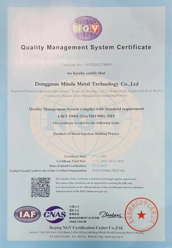 ISO9001:2015 - Dongguan Minda Metal Technology Co., Ltd.