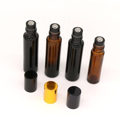 China 3ml 10ml Recycled Material Light Amber Black Roll On Glass Bottles Glass Vial With Plastic Roller Cap Glass Stainless Steel / for sale