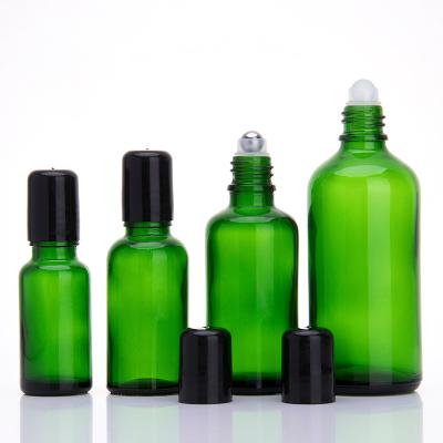 China BEAUTY PACKAGING 5ml 10ml 15ml 20ml 30ml 50ml 100ml Green Essential Oil Metal Rollball Glass Bottle for sale