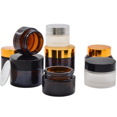 China Custom Clear Amber Light Blue Black Cosmetic Jar Cosmetic Skin Care Face Cream Container 15g 30g 50g 100g Face Glass Cream Jar for sale