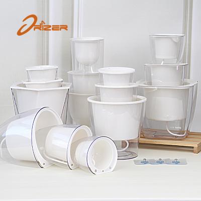 China 2018 New Good ABS Material Biodegradable Diamond Round Square Self Watering Clear Plastic Flower Pot for sale