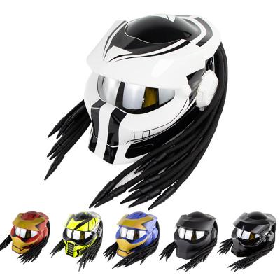 China Retro Safety Bicycle Accessories Helemt Personality ABS Predatory Alien Motorcycle Braid Full Face Helmet for sale