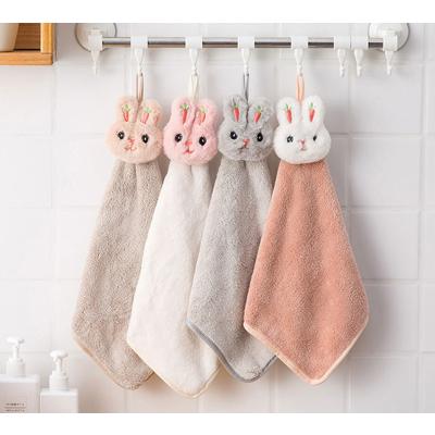 China High Quality QUICK DRY Cartoon Rabbit Baby Kid Bathroom Hand Face Towels With Hanging Loop for sale