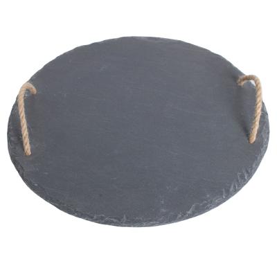 China Viable Round Slate Serving Tray With Rope Handle Cheese Board for sale