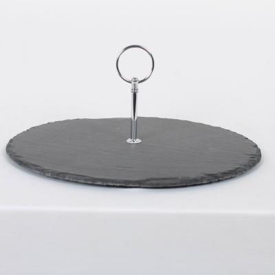 China Deco Slate Cake Stand Home Wedding Viable Decoration Rough Chipped Edges With Zinc Alloy Handle for sale