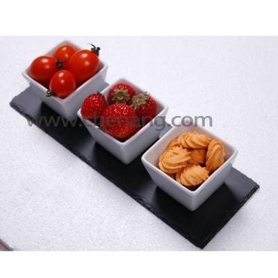 China Sustainable Slate Snack Serving Dish Tapas Set With Ceramic Square Bowl for sale