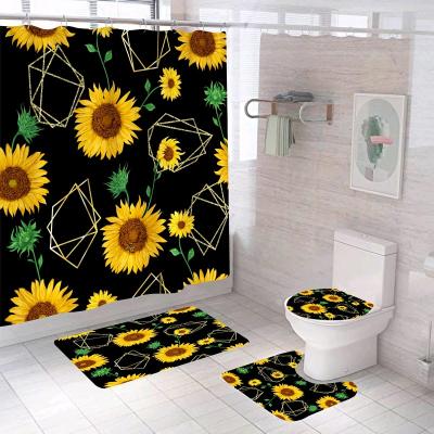 China Amazon Viable Hot Selling 4 Pcs Bathroom Set Bathroom Covers And Mats Sets With Shower Curtain Custom Size, Pattern And Logo for sale