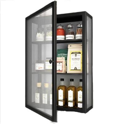 China Water Free Kitchen Storage Cabinet Wall Mounted Hole Condiment Storage Rack Wall With Door Storage Cabinet Cabinet for sale