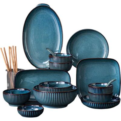 China Sustainable Dishes And Bowls Dishes Ceramic Dinnerware Set Set Simple Style Dinnerware Retro Dinnerware for sale