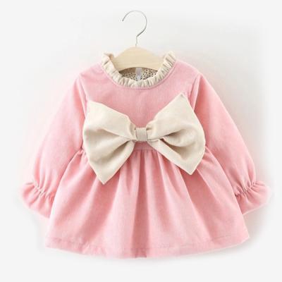 China Custom Made Anti-Static Newborn Ruffle Collar Bowtie Ornament Corduroy Baby Romper Big Long Sleeve Kids Dress for sale